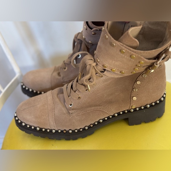 Tan suede studded combat boots - Picture 4 of 4